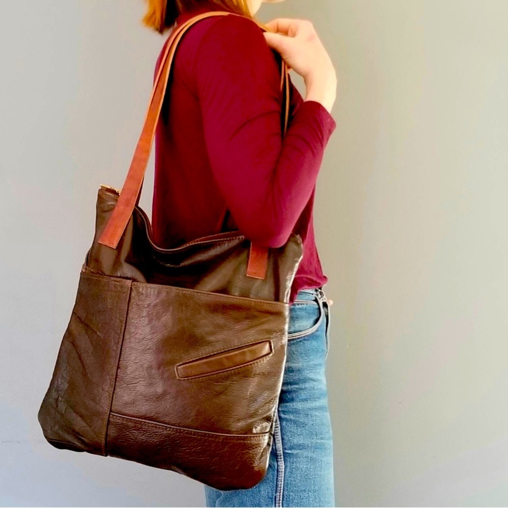 Upcycled leather handbag